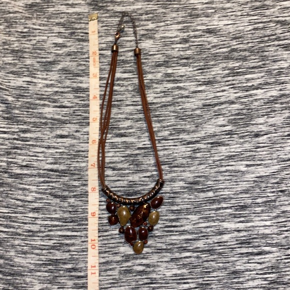 Multi-Stone Brown Triangular Statement Necklace on Brown Cords Costume Jewelry - Picture 11 of 11